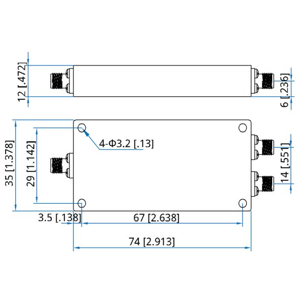 Through Hole Mounting 400-8000MHz 50ohm 2 Way Wilkinson Power Divider