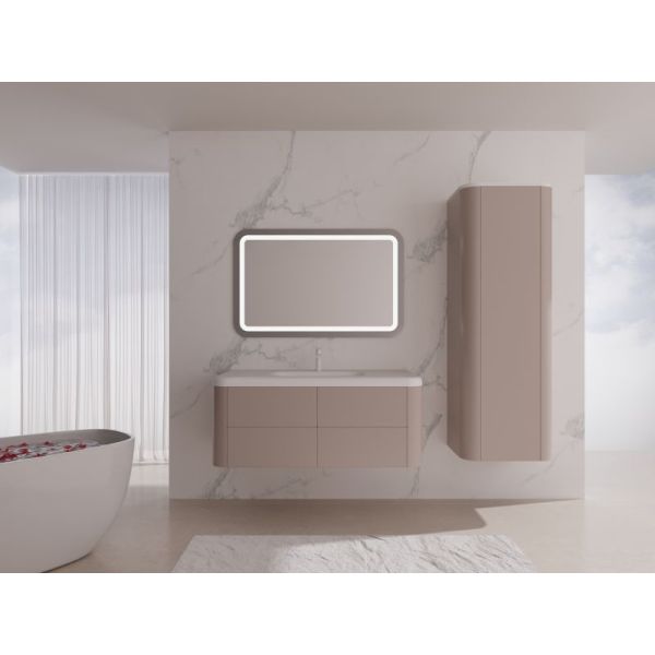 Sakura Pink Wall Mounted Bathroom Cabinet Rounded Edges Floating Bathroom Sink Unit