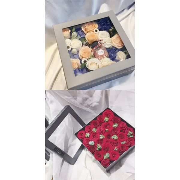Florist 0.33mm PVC Window Square Paper Flower Lid And Base Boxes