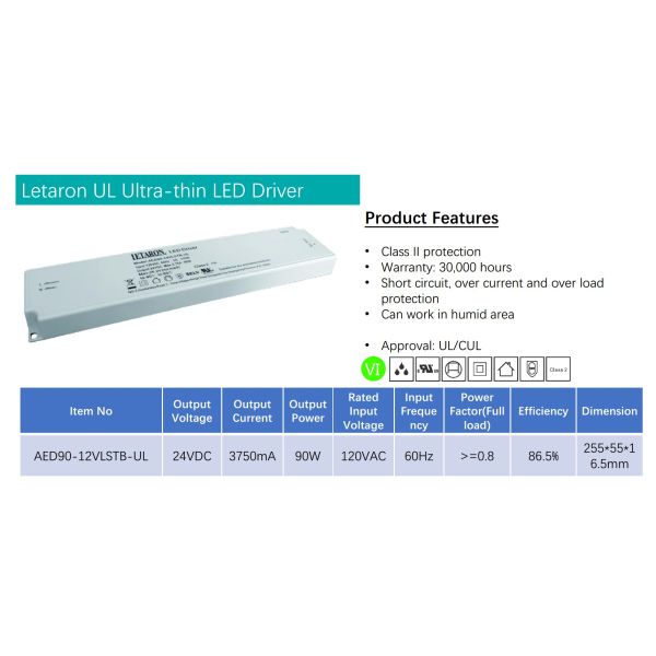 Letaron Ultra Thin Switching Led Driver , 90 Watt Led Driver For Cabinet Lighting