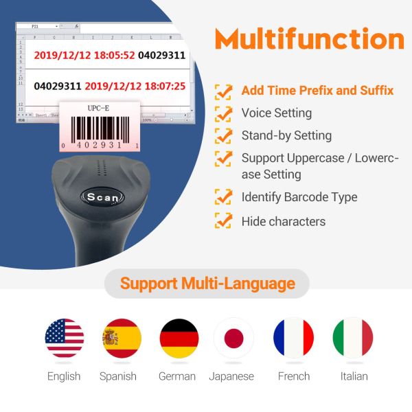 Kebo SK-5300 2.4G Handheld Wireless Barcode Reader Module USB Cable Custom Element Laser 2D QR Code Barcode Scanner with