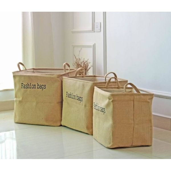 Jute Wicker Foldable Laundry Basket Stackable Dirty Clothes Hamper