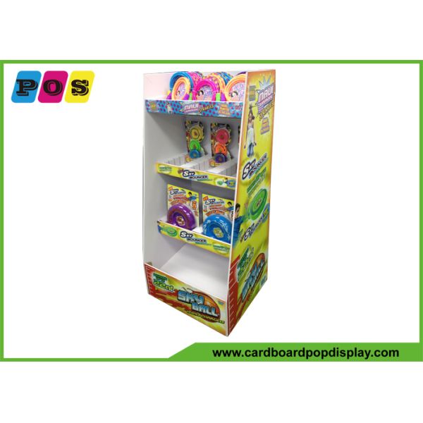 Metal Pegs Cardboard Pop Displays Floor Standing , Two Trays Shop Display Stands For Skipping Rope HD052