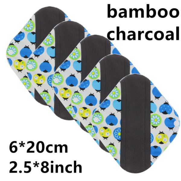 Reusable Bamboo Period Pads Washable Cloth Sanitary Pantyliner Absorbency Charcoal