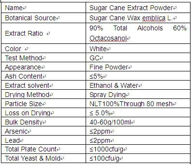 White Powder Sugar Cane Extract 90% Total Alcohols GC 60% Octacosanol -Sugar Cane Wax