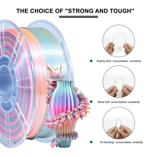 PLA+ Filament Candy PLA+ Silk Rainbow 1.75mm 3D Printer Filament