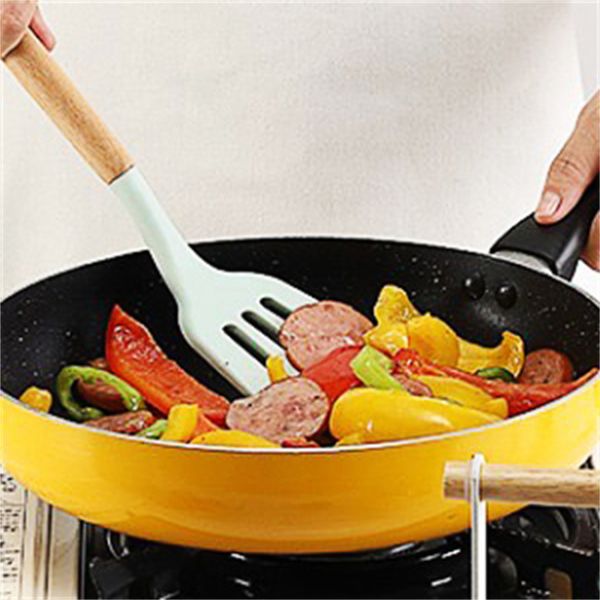 Silicone Kitchen Utensil Sets Wooden Handle Kitchen Gadgets Utensils Set