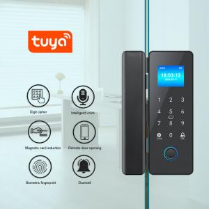 China Electronic Smart Glass Door Lock Screen Panel Tuya Fingerprint Digital Code Card Access on sale
