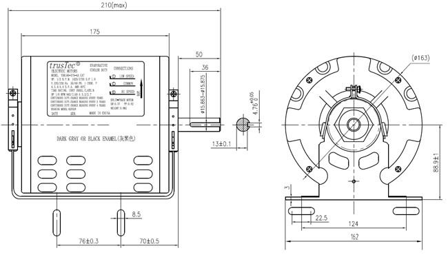 1 HP Universal Air Cooler Fan Motor , 2 Speed Fan Motor Single Phase