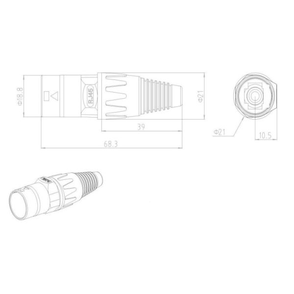 Outdoor IP65 Ethernet Chassis Connector Signal Rj45 Male Connector