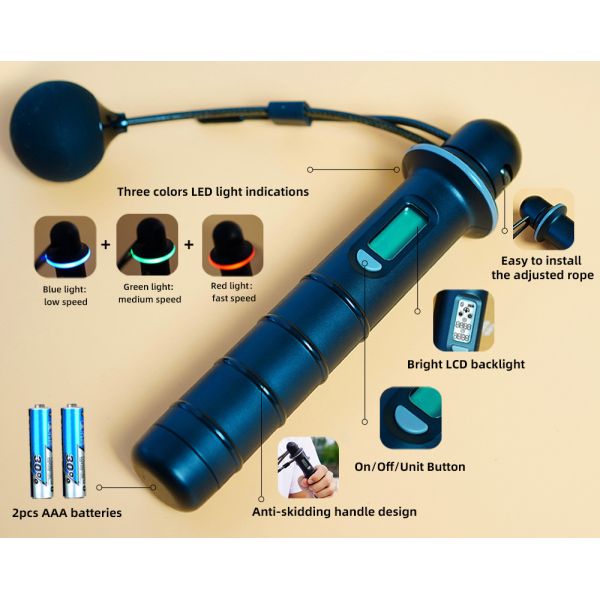 280cm Cordless Digital Fitness Skipping Rope Calorie Counter Timer 2x AAA