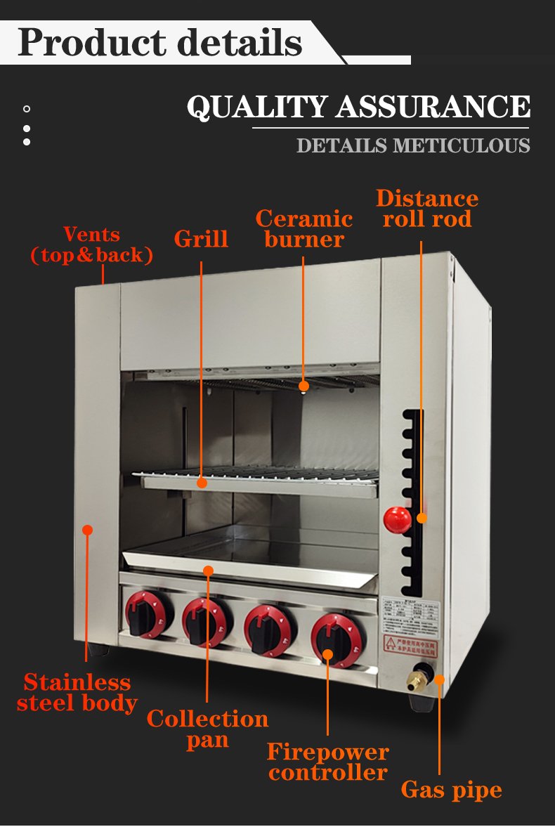 Gas Commercial Salamander Grill for Bakery Bread in High Capacity Stainless Steel Oven