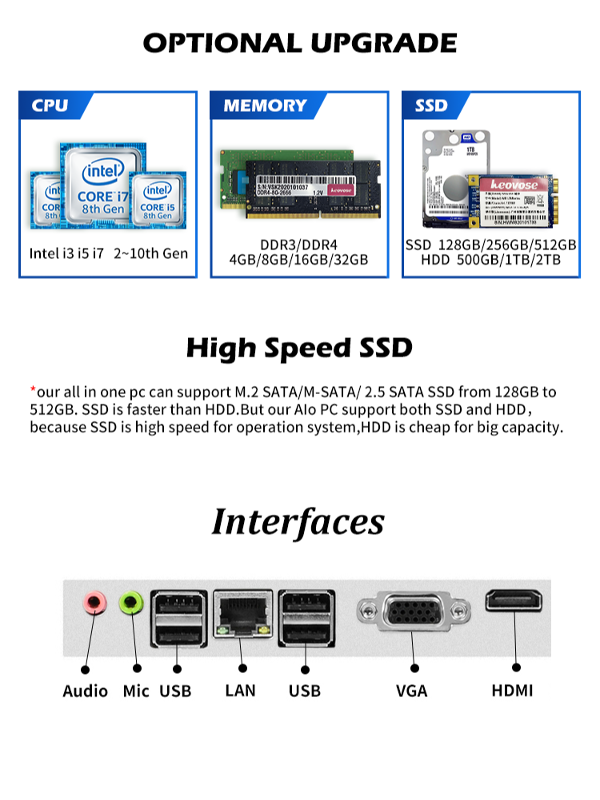 China manufacturer core i5 i7 i9 touch all-in-one all in one desk desktop pc computer supplier