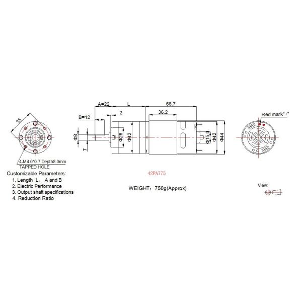 High Torque 12v DC Planetary Gear Motor 42PA775 / 42PA4260 RoHS Approved