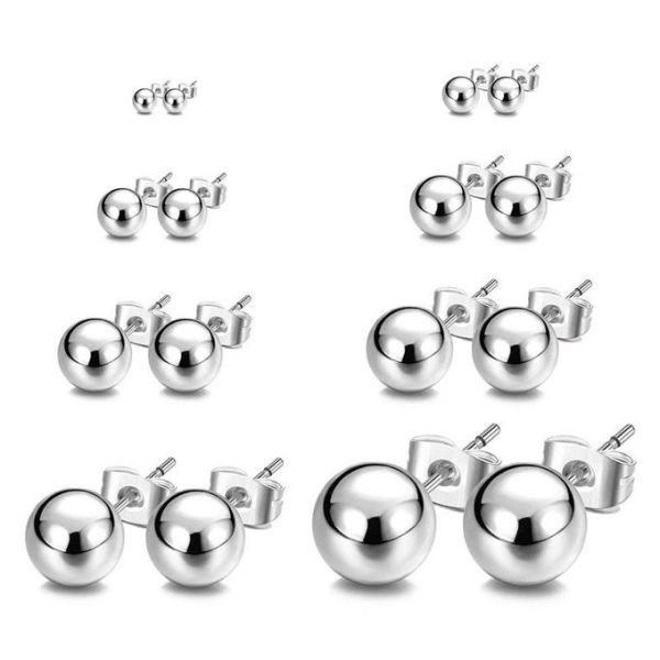 Wholesale New 316L Surgical Stainless Steel Round Ball Stud Earrings Assorted Sizes Hypoallergenic Pin for Men