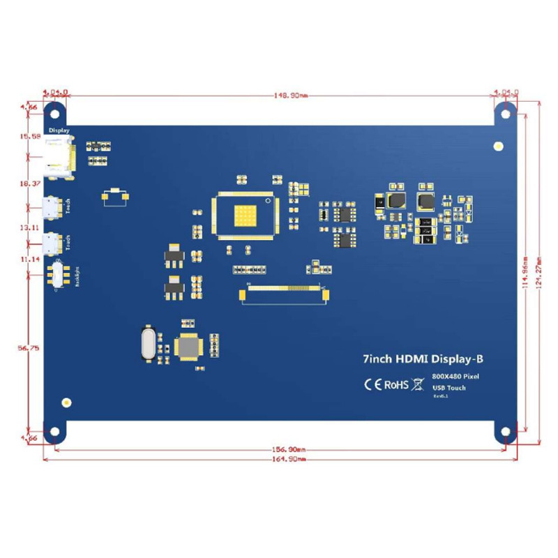 Raspberry Pi4 HDMI 7 Inch TFT LCD Display 800x480 Dots With Capacitive Touch Panel