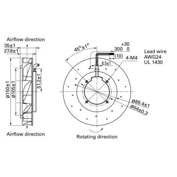 9TN24P1H01 DC Centrifugal Fan 135CFM Air Flow 24V / 48V For Air Purifier