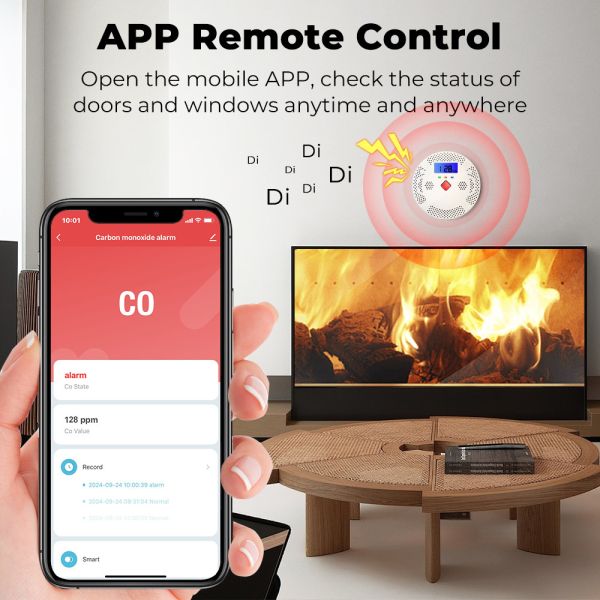 Tuya Wifi Carbon Monoxide Detector Smart Air Quality Monitor CO Sound Light Alarm Detector LCD Digital Display Home Air Quality Tester