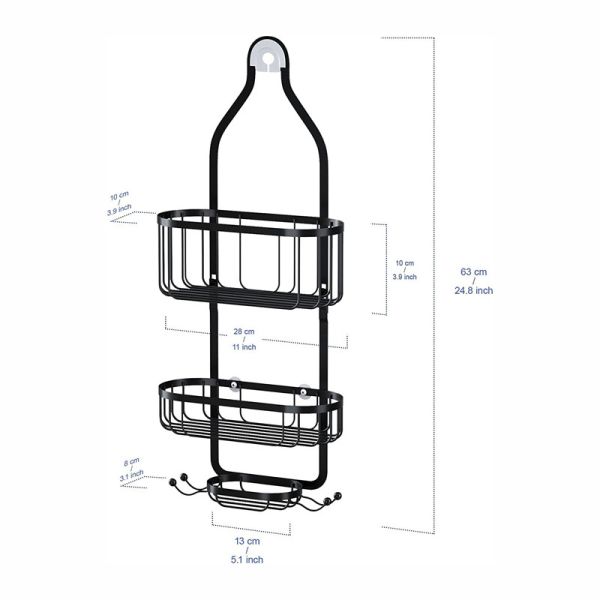 Rustproof Black Over Head Shower Caddy Bathroom Hanging Shower Organizer with Hooks