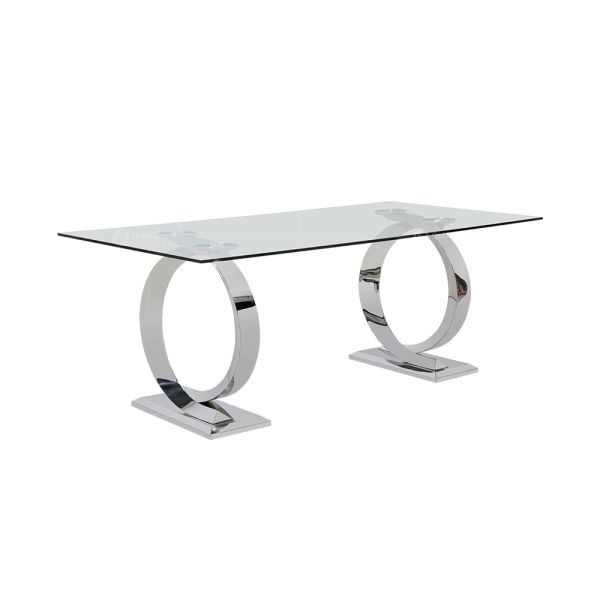 12mm Tempered Glass Dining Table With Stainless Steel Legs 200cm