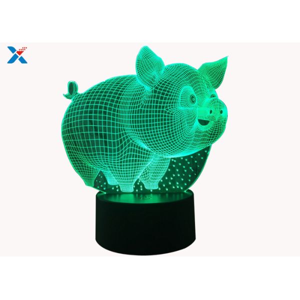 Customized Acrylic Light Guide Panel 7 Colors Change Cartoon 3D Pig Shape LED Night Light