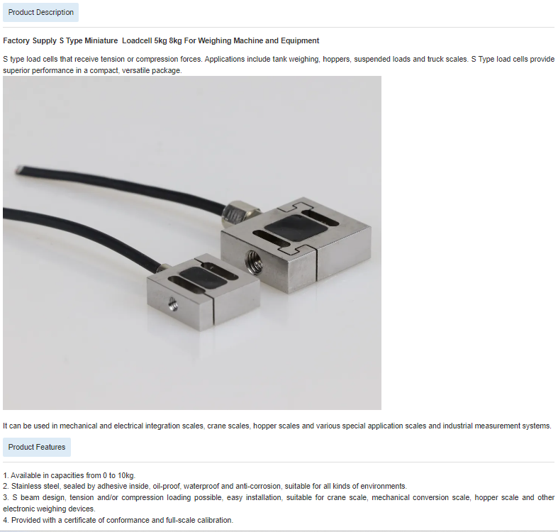 5kg 8kg Miniature Loadcell for Weighing Machine and Equipment Stainless Steel