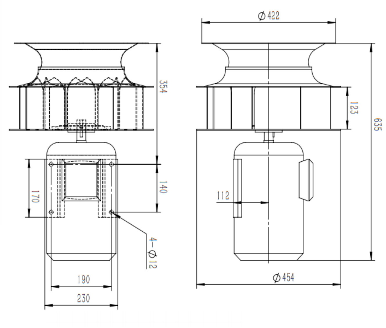 Three Phase EC Centrifugal Fan 2 Pole Double Inlet Centrifugal Cooling Fan Blade 400mm