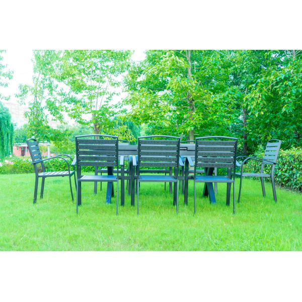 5 Pieces Extendable Modern Black China Manufacturer Wood Metal Chairs Patio Garden Outdoor Furniture