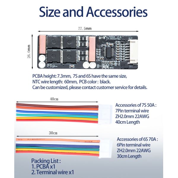 Energy Storage Lithium Battery BMS 6S 7S 50A For Electric Tricycle Cell Bms 24V