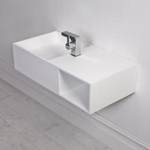 China Solid Surface Corian Stone Wall Hung Basin With Storage Room on sale