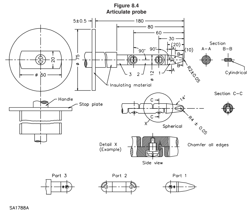 IEC61032 IP Testing Equipment Jointed Test Finger For Safety Test IP2 Test Probe B
