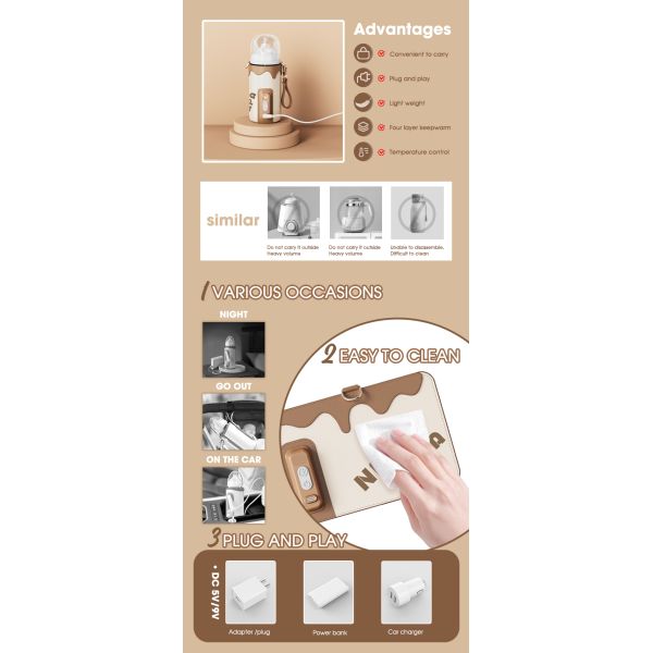 9v Portable USB Charging Digital Bottle Warmer electric Baby Milk Sleeve Cover 18w
