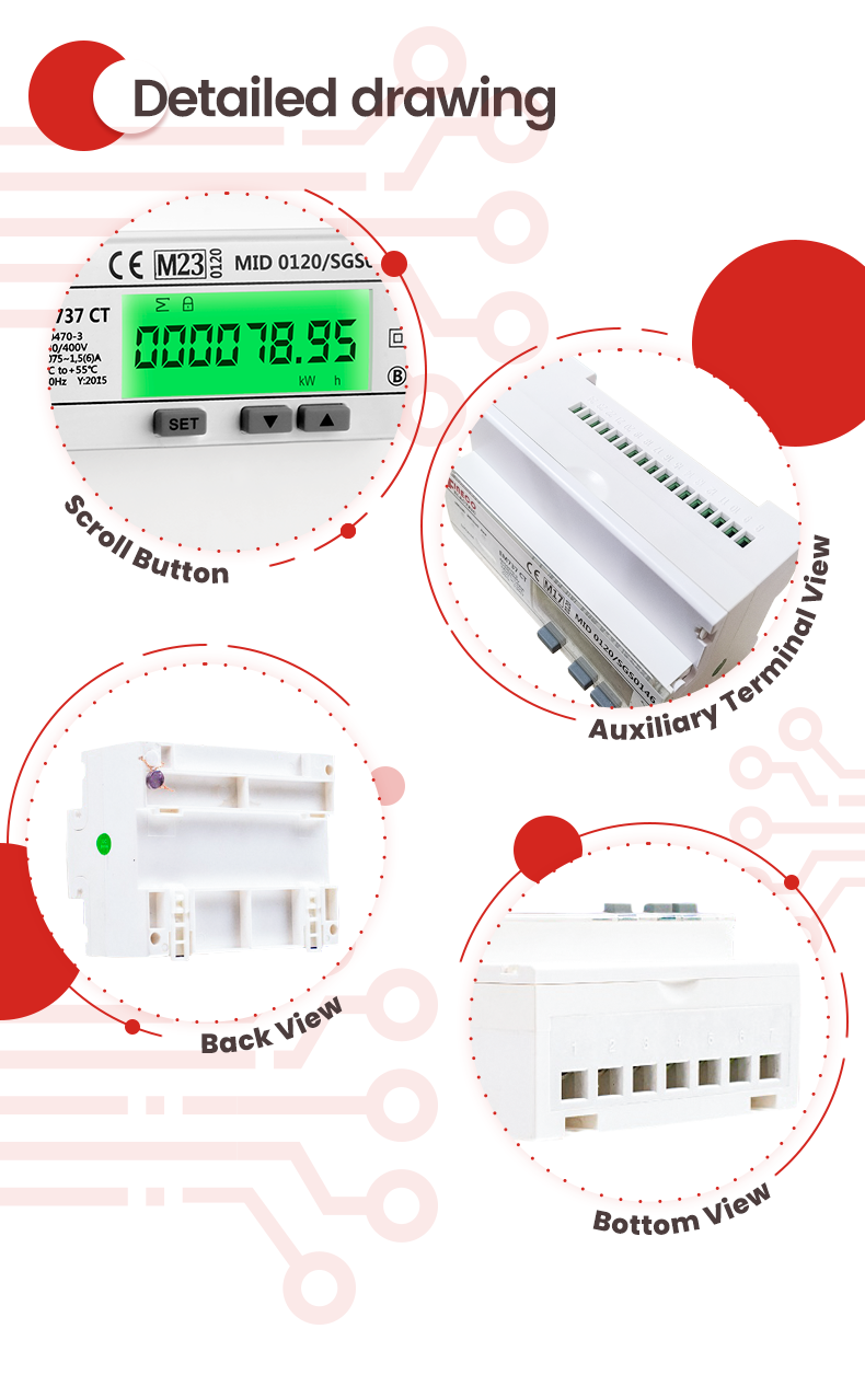 EM737 CT 3*230/400V 1.5 6 A Smart KWh Meter Jammer with Modbus RTU Communication