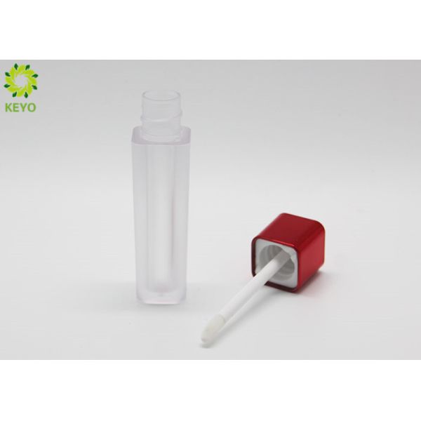 Square Empty Lip Gloss Tubes 5ml 6ml 8ml With Glossy Electroplating Red Cap