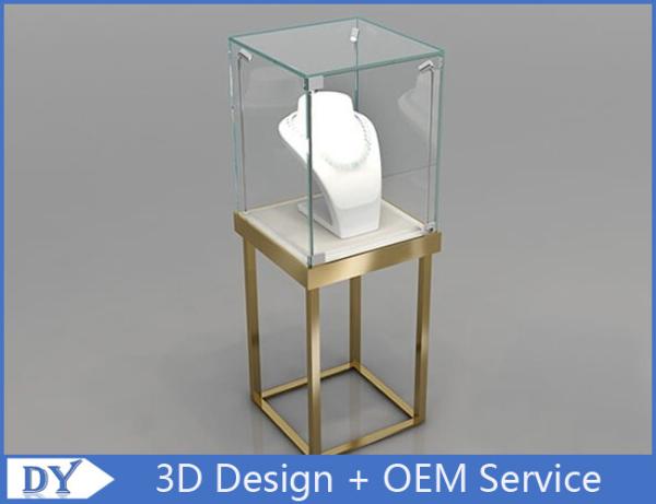 Quality Stain Steel Gold Frame Jewellery Glass Display Cabinets With Led for sale