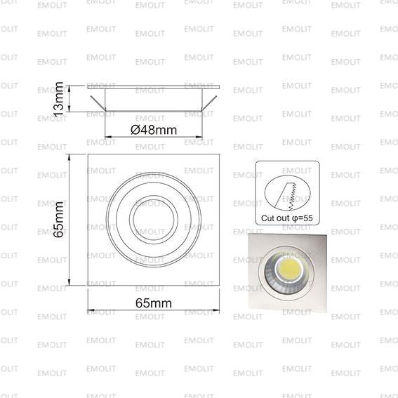 Halogen Lamp Square Housing Glass Cover Recessed COB Furniture Cabinet Lamp CE Approval