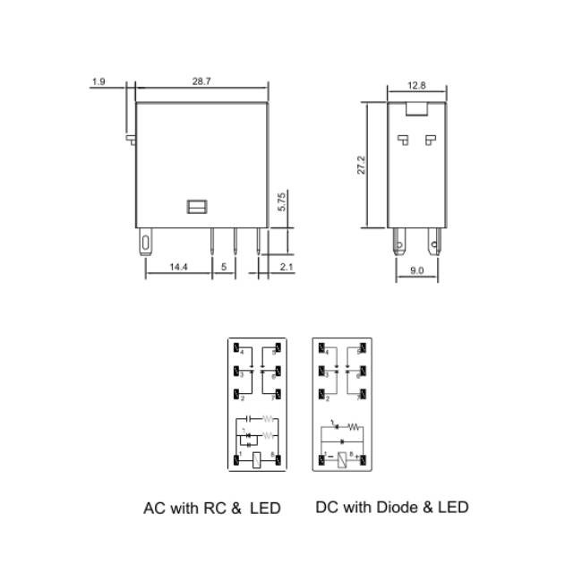 24V 8A Intermediate Relay 2C/O LED Indicator Micro Electromagnetic Switch