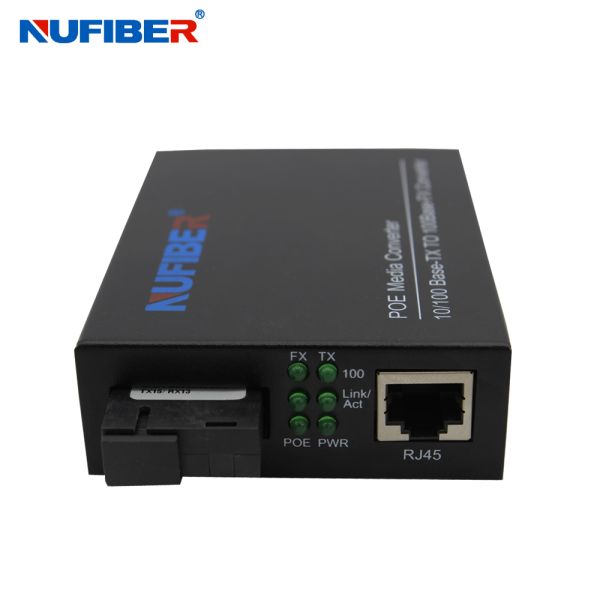 10/100M POE Media Converter 20KM SC SM Single Fiber Optic Media Converter Support 30W POE Function