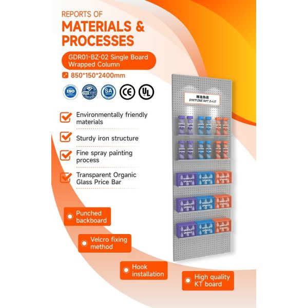 GDR01-BZ-02 Retail Display Column with Iron Structure and Transparent Acrylic Price Strips for Shopping Mall Promotion