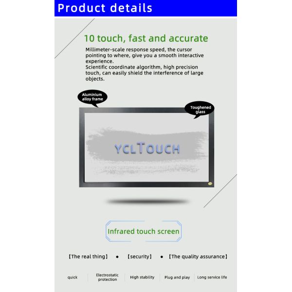10 Points 15.6 inch Touch Screen Overlay USB Power With Glass