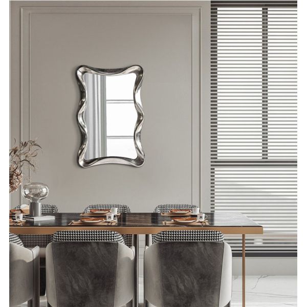 Wave Shape Wall Mounted Makeup Mirror Magnifying Silver Bathroom