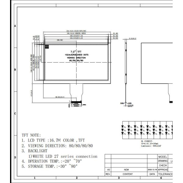 FPC TFT 600nits Sunlight Readable Lcd Display 1024x600 Thin Lcd Display Module