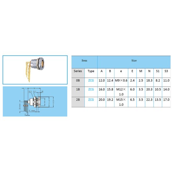 ECG.2B Fixed socket with two nuts, with elbow (90°) contact for printed circuit