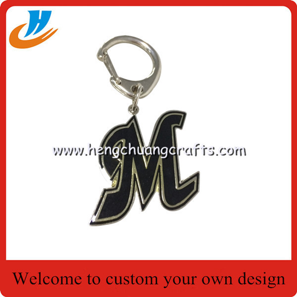 M shape metal keychain alphabet metal keychain keyring with silver plated