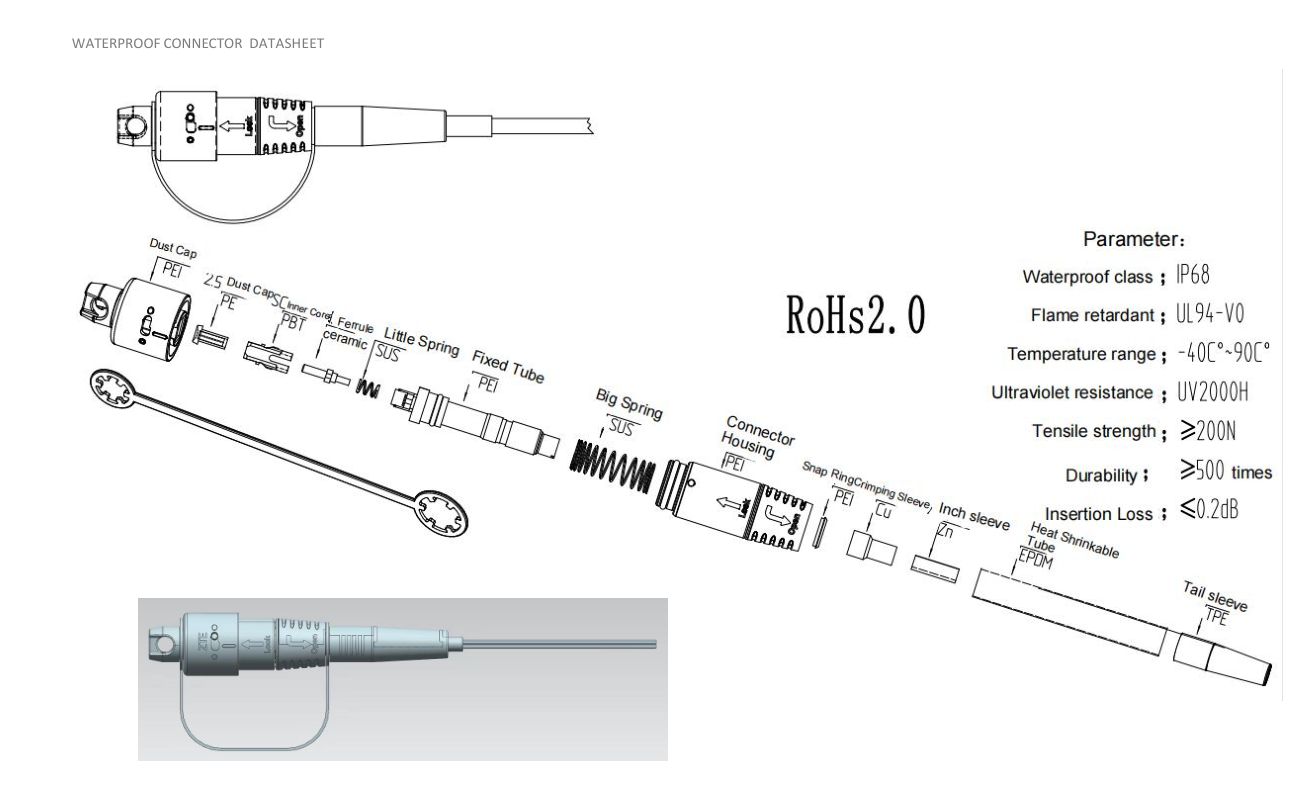 SLIM Fiber Optic Equipment FTTH Mini-SC APC IP68 Level Outdoor Cable Waterproof Connector