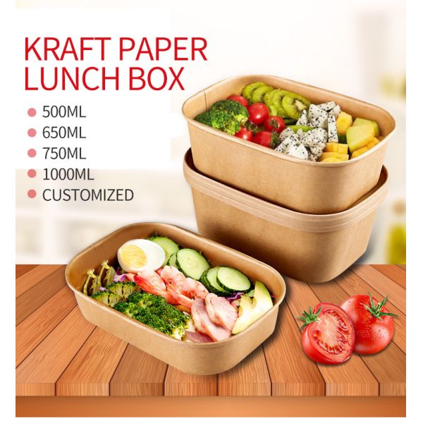 Customized square with cover for printing, multi-purpose Kraft salad bowl rectangular paper box, both paper cover and de