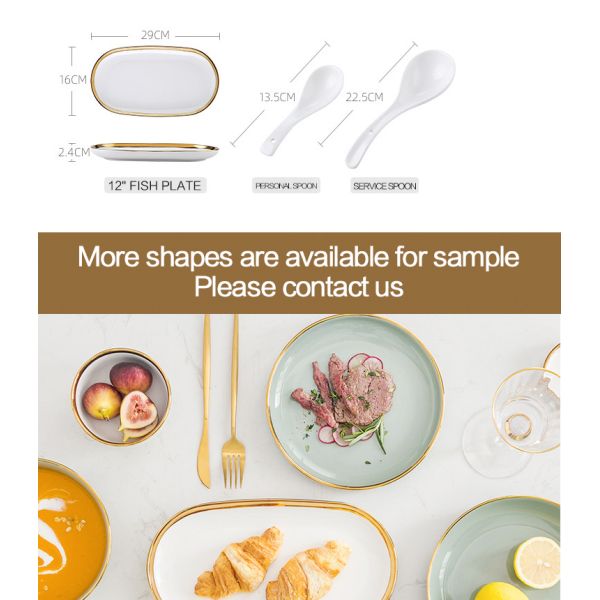 Nordic Luxury Style Ceramic Tableware Set Emerald Green With Gold Rim