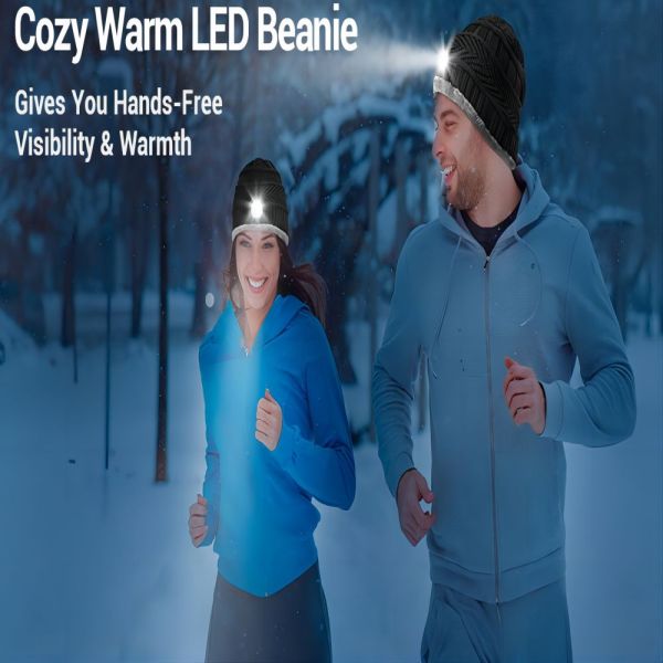 Winter Night Working Wireless Bluetooth Headphones Hat With 3 Adjustable LED Light