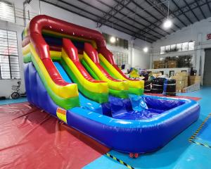 China 0.55mm PVC Outdoor Inflatable Water Slides With Pool on sale