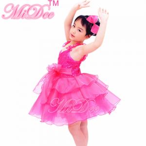 Wholesale Flower Kids Dance Clothes Straps Sequines Bodice Tiers Organza Dress With Ruffled Skirt from china suppliers